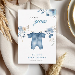 Blue Jean Denim Sweet Boy Baby Shower Thank You Card