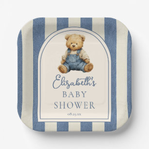 Blue Jean Denim Teddy Bear Baby Shower Paper Plate