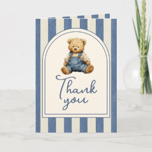 Blue Jean Denim Teddy Bear Baby Shower Thank You Card