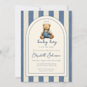 Blue Jean Denim Teddy Bear Boy Baby Shower Invitation