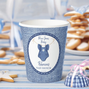 Blue jean girls baby shower monogrammed paper cups