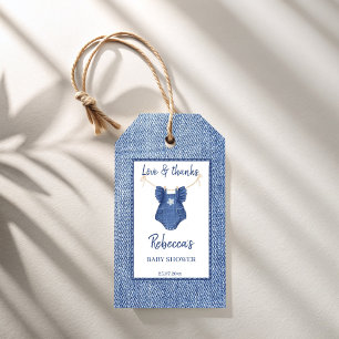 Blue jean girls denim baby shower thank you favor gift tags