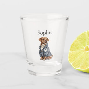 Blue Jean Jacket Hearts Dog Shot Glass