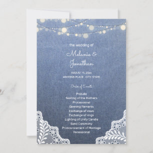 Blue Jean, Lace String Lights Ceremony Program Invitation