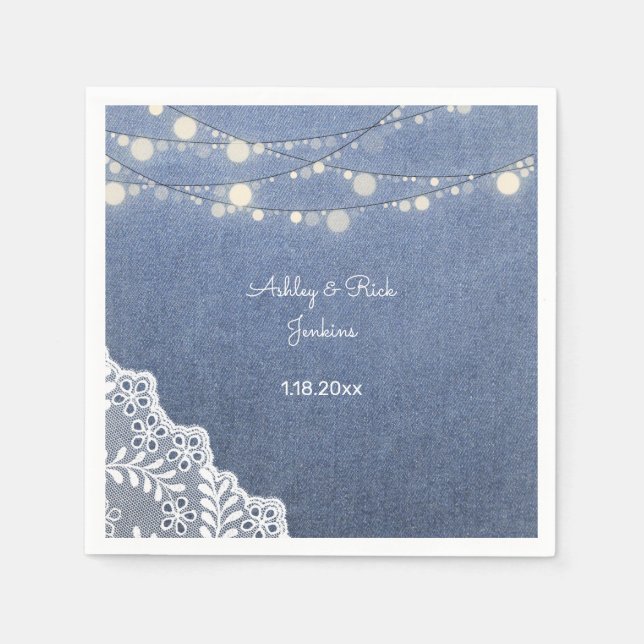 Blue Jean, Lace, String Lights Napkin (Front)