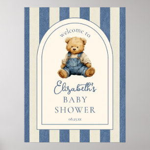 Blue Jean Teddy Bear Baby Shower Welcome Sign