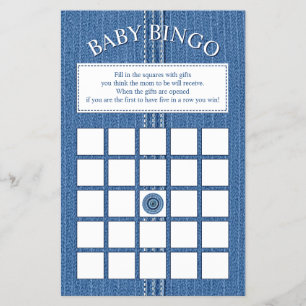 Blue jean with stiches boy Baby Shower Bingo game Flyer