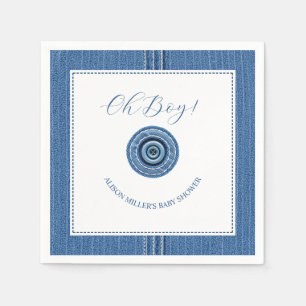 Blue jean with stitches and button baby boy shower napkin