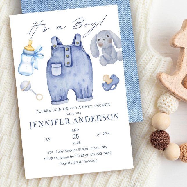 Blue Jeans Baby Boy Shower Denim Invitation (Blue Jeans Baby Boy Shower Denim Invitation)
