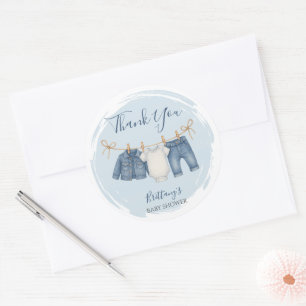 Blue Jeans Baby Shower Thank You Classic Round Sticker