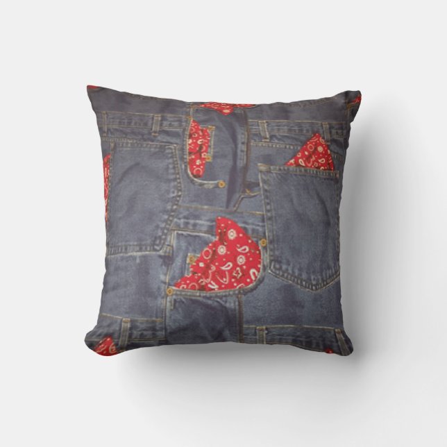 Blue Jeans Bandanna Print MoJo Throw Pillow (Front)