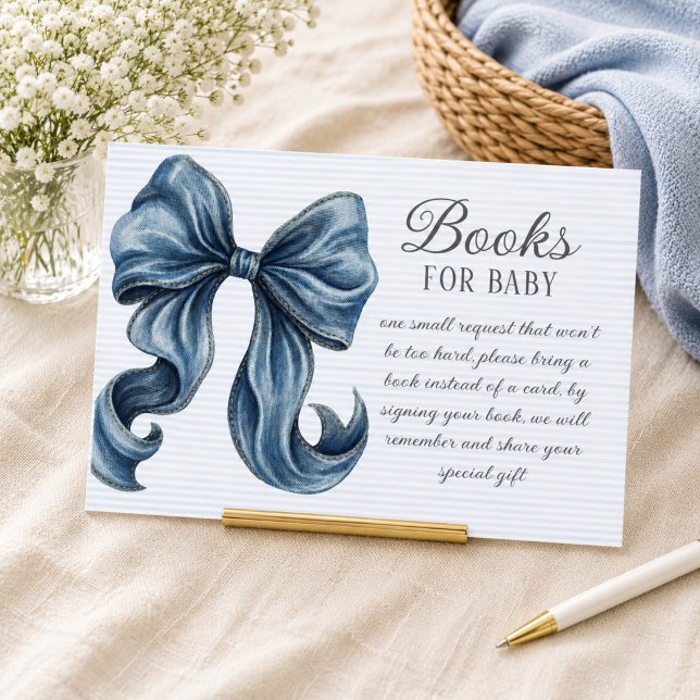 Blue Jeans Bow Baby Shower Book Request Enclosure Card (Creator Uploaded)