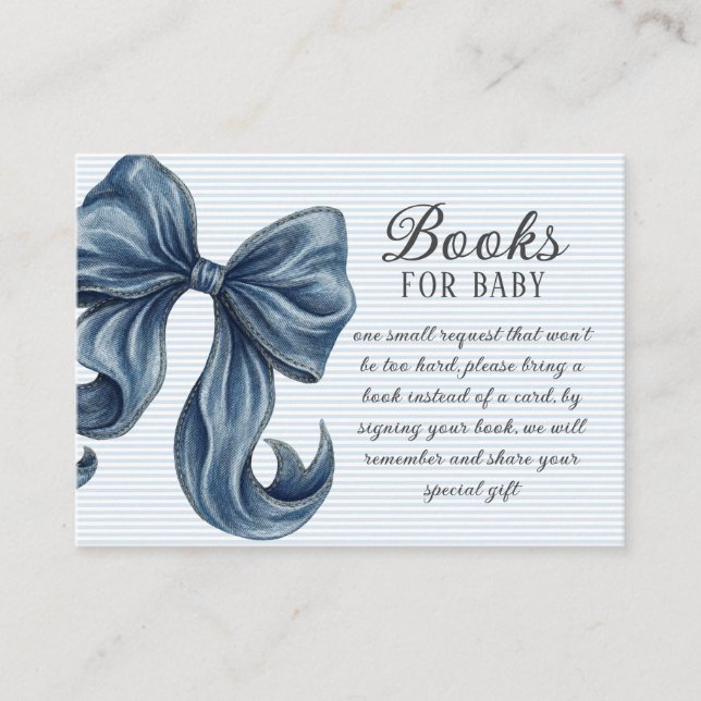 Blue Jeans Bow Baby Shower Book Request Enclosure Card (Front)