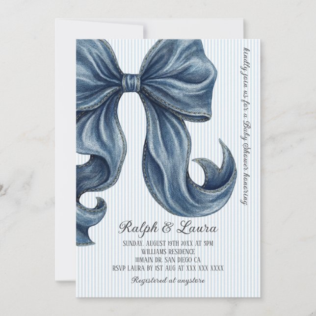 Blue Jeans Bow Baby Shower Invitation (Front)
