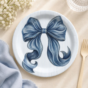 Blue Jeans Bow Baby Shower Paper Plate