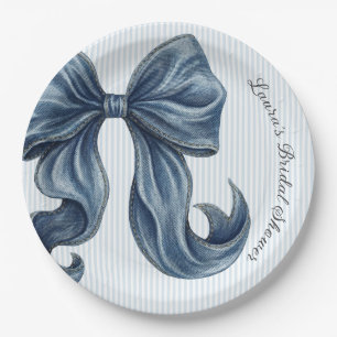 Blue Jeans Bow Bridal Shower Paper Plate