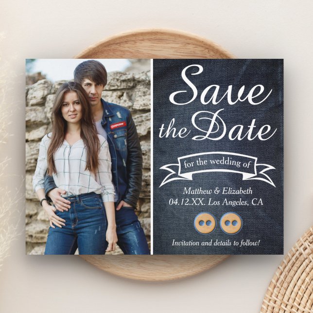 Blue Jeans Couple | Denim Wedding Save the Date Announcement Postcard (Creator Uploaded)