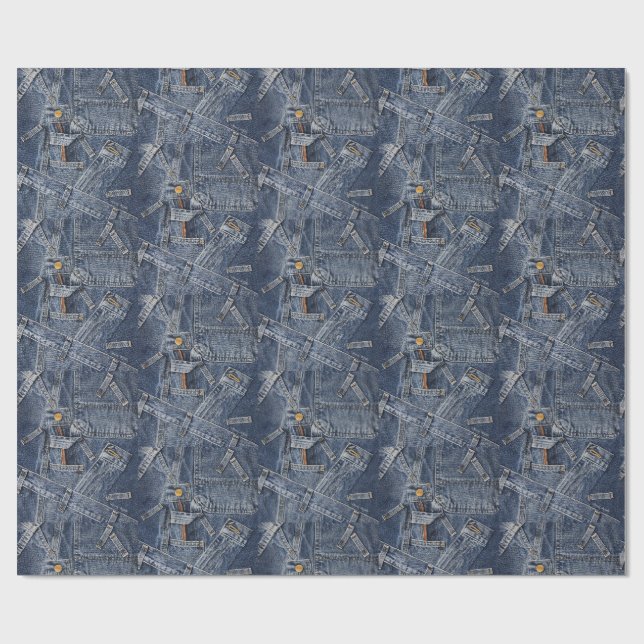 Blue Jeans Denim Abstract Art Wrapping Paper (Flat)