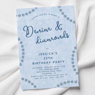 Blue Jeans Denim and Diamonds 25th Birthday Party Invitation