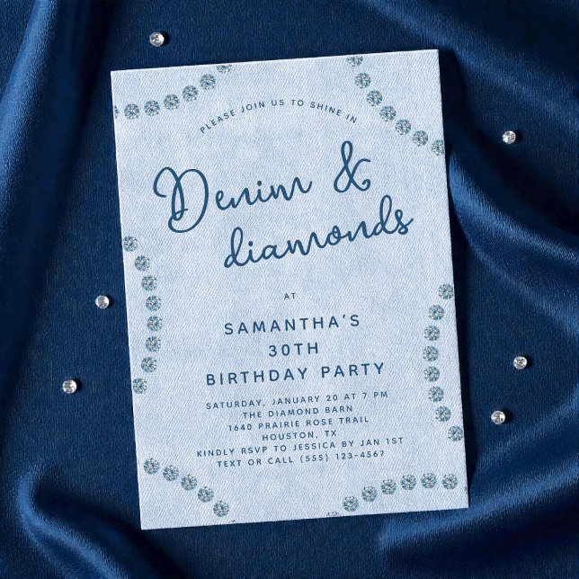 Blue Jeans Denim and Diamonds 30th Birthday Party Invitation (Blue Jeans Denim and Diamonds 30th Birthday Party Invitation)