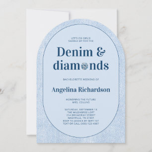 Blue Jeans Denim and Diamonds Bachelorette Party Invitation