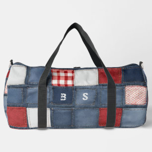 Blue Jeans Denim Patchwork Initials Duffle Bag