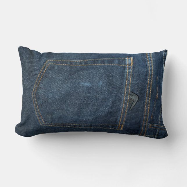Blue Jeans Denim Pocket Lumbar Cushion (Front)