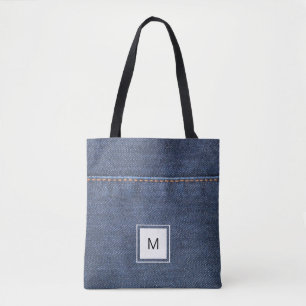 Blue jeans denim style personalised monogram tote bag