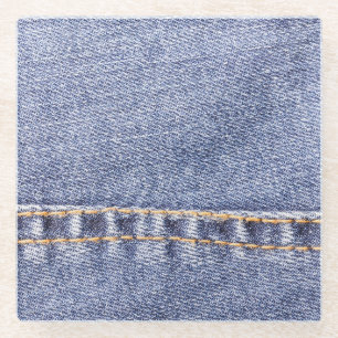 Blue jeans: detailed sew texture. glass coaster