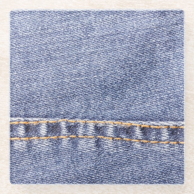 Blue jeans: detailed sew texture. glass coaster (Front)