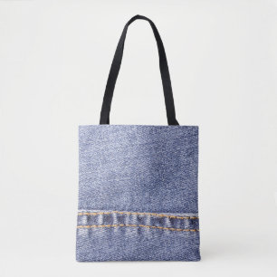 Blue jeans: detailed sew texture. tote bag