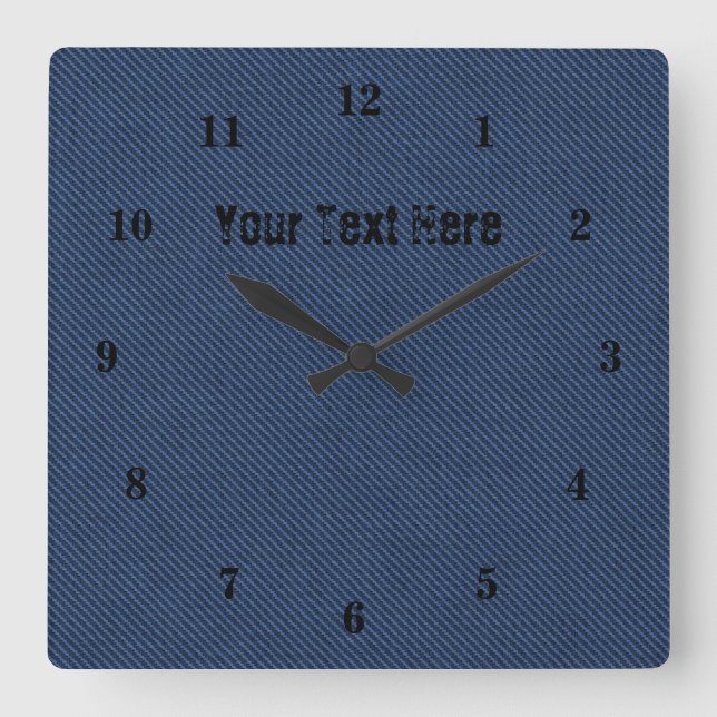 Blue Jeans Fabric - Add Your Text - Customisable - Square Wall Clock (Front)