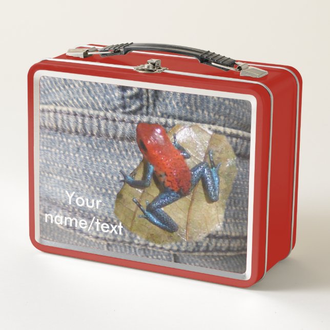 Blue Jeans Frog Cust. Text Lunchbox (Front)