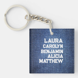 Blue jeans Grandchildren's names simple modern  Key Ring