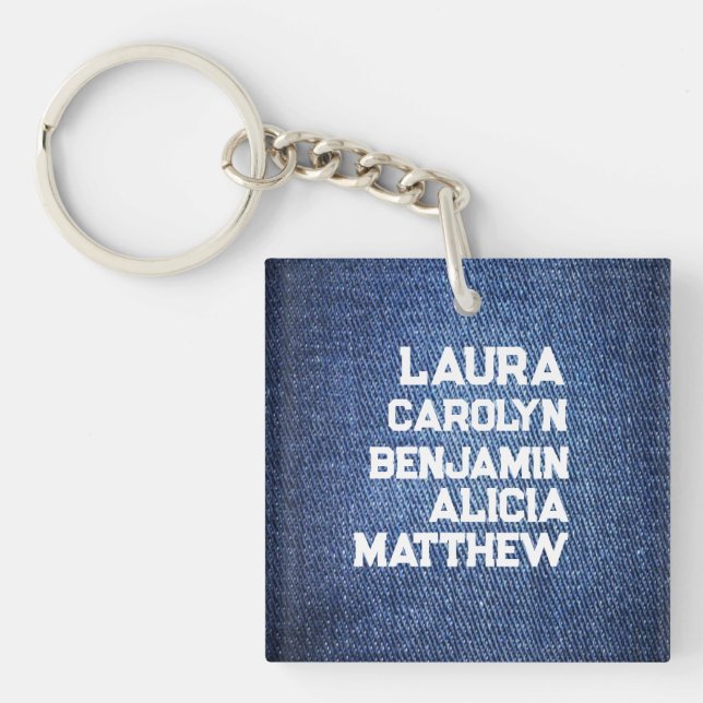 Blue jeans Grandchildren's names simple modern  Key Ring (Front)