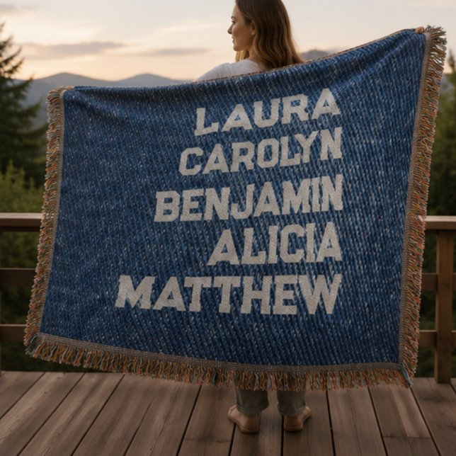 Blue jeans Grandchildren's names simple modern  Throw Blanket (Creator Uploaded)