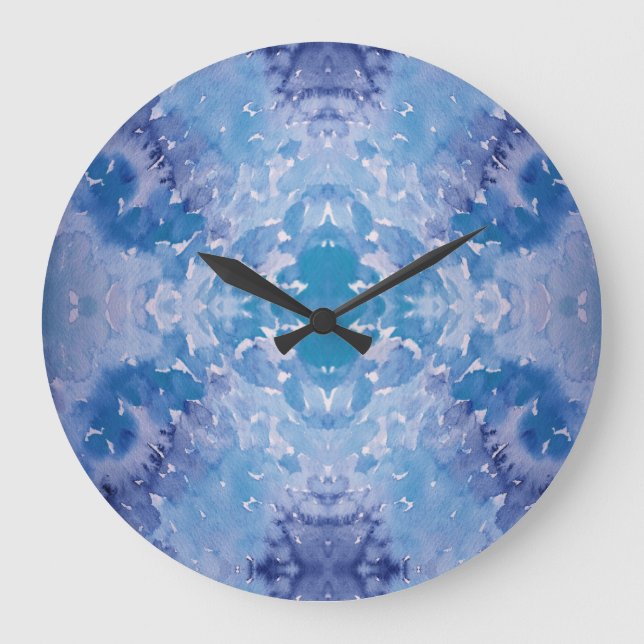 Blue Jeans Retro Tie Dye Large Clock (Front)