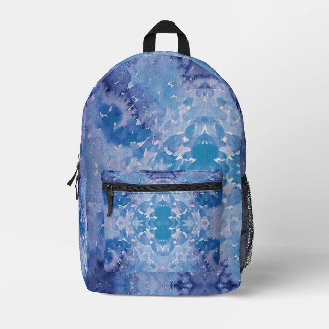 Blue Jeans Retro Tie Dye Printed Backpack (Front)