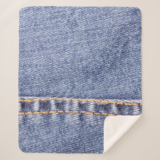 Blue jeans sew closeup texture.  sherpa blanket (Front)