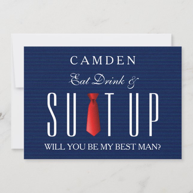 Blue Jeans Textile Suitup Will you be my Bestman Invitation (Front)