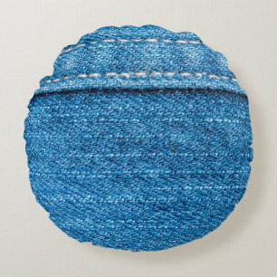 Blue jeans texture background. round cushion