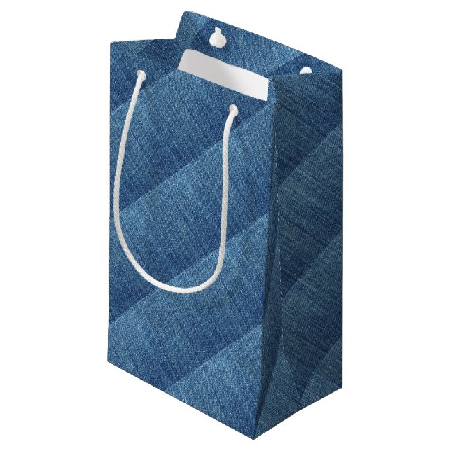 Blue jeans texture small gift bag (Front Angled)