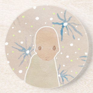 Blue jellyfish flowers coaster