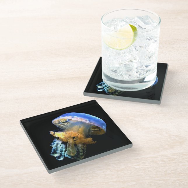 Blue Jellyfish Glass Coaster (Angled)