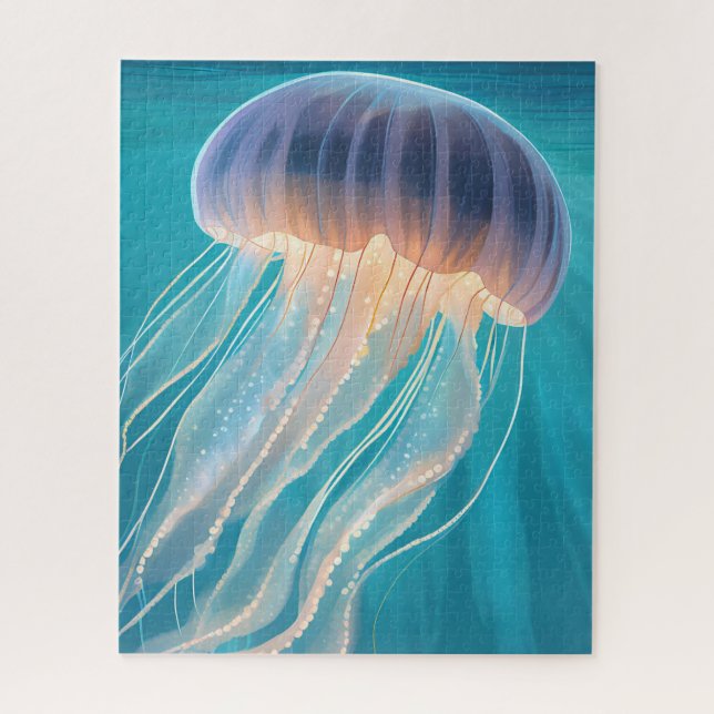 Blue Jellyfish | Ocean Animal Painting Art Jigsaw Puzzle (Vertical)