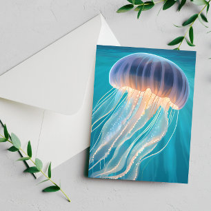 Blue Jellyfish Ocean Animal Painting Card