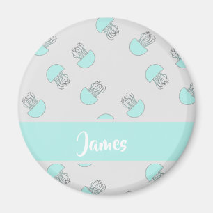 Blue jellyfish on gray magnet