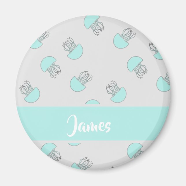 Blue jellyfish on gray magnet (Front)