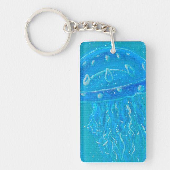 Blue Jellyfish Painting Key Ring (Front)