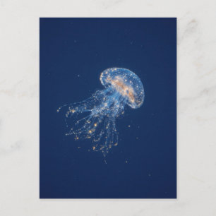 Blue Jellyfish with Golden Stars in Deep Night Sky Postcard